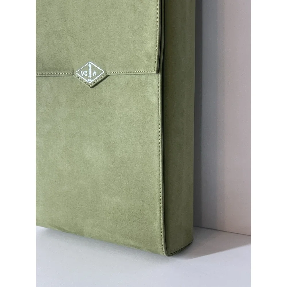 XXL Van Cleef & Arpels Jewelry Necklace Presentation Gift Box Green Suede Velvet